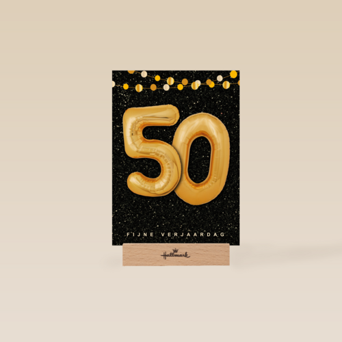 Verjaardagskaart leeftijden 50 ballonletters