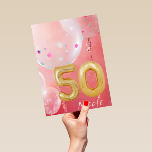 verjaardag kaart leeftijd 50 vrouw ballon