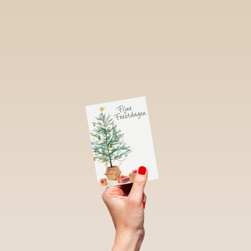 Kerstkaart klassiek kerstboom cadeautjes