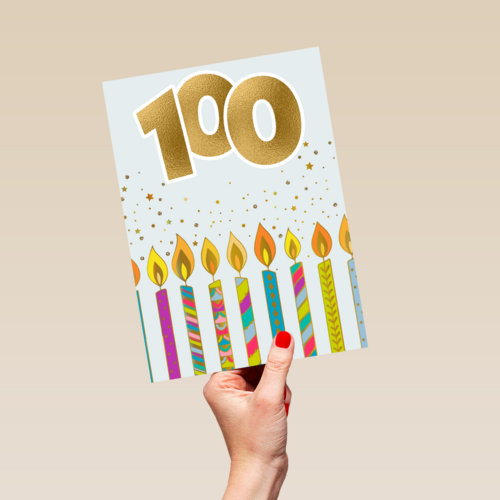 Verjaardagskaart 100 jaar met kaarsjes