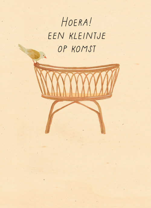 Houten Kaart Zwangerschap Felicitatie | Houten Kaart Hallmark | Zwangerschap Felicitatie | Zwangerschap Felicitatie Wieg Met Vogel