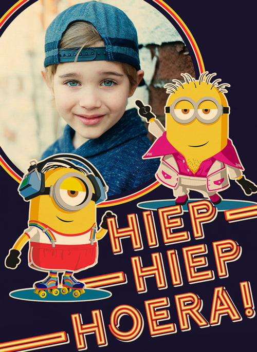 Minions fotokaart hiep hiep hoera