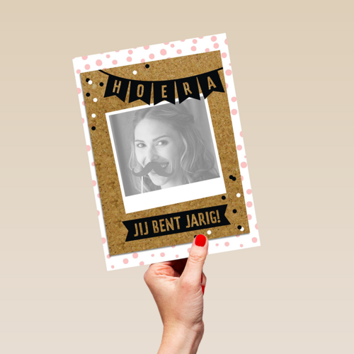 fotokaart staand hoera jij bent jarig