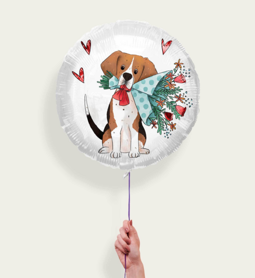 Ballon Hondje Met Hartjes en Bloemen Wit Eco