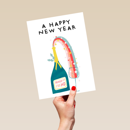 nieuwjaarskaart hip regenboog prosecco