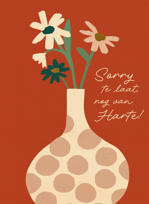 Houten Kaart Vriendschap Te Laat | Houten Kaart Hallmark | Vriendschap Te Laat | Te Laat Nog Van Harte Vaas