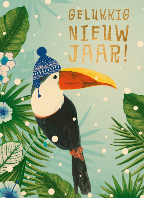 Houten kaart Kerst | Hallmark | Houten kaart Kerst Nieuwjaar | Hallmark | Nieuwjaarskaart gelukkig nieuwjaar toekan