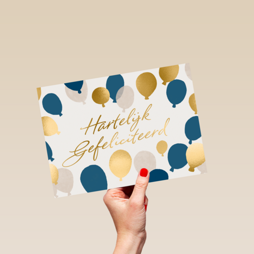 gefeliciteerd kaart gouden ballonnen