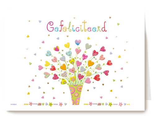 gefeliciteerd kaart vrouw klassiek bloemen hartjes turnowsky
