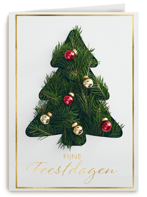Kerstkaart klassiek wit met kerstboom