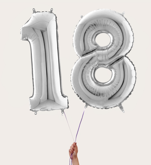 Cijferballon 18 Jaar Zilver XL