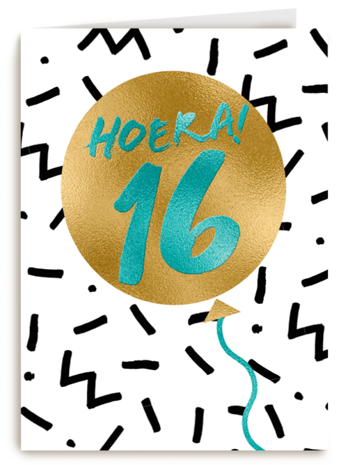Verjaardagskaart hoera 16 tiener jongen