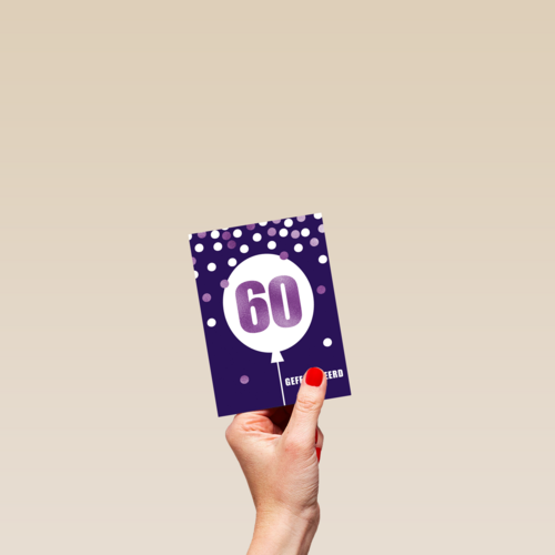 Verjaardagskaart leeftijden 60 paars ballon