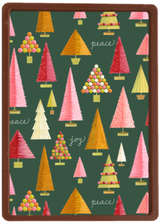 Kerstkaart kerstbomen joy en peace