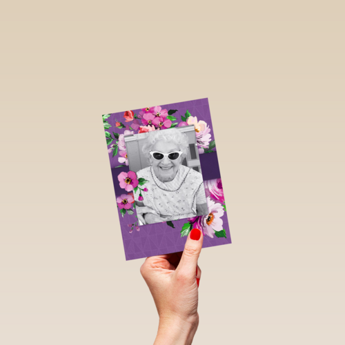 fotokaart staand paars met bloemen