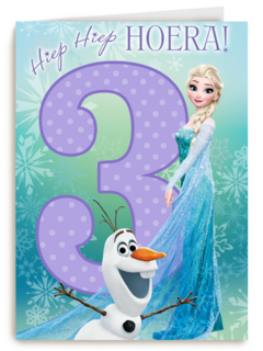 verjaardag kaart frozen 3 drie hiep hiep hoera elsa olaf