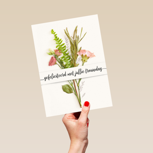 Trouwdagkaart Boeket bloemen Gefeliciteerd met jullie trouwdag