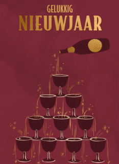 nieuwjaarskaart met champagnetoren