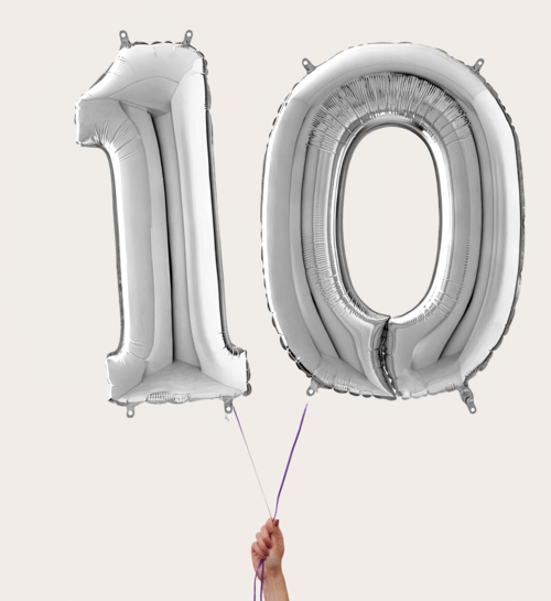 Cijferballon 10 Jaar Zilver XL