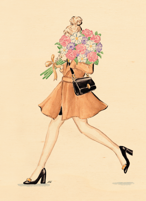 Blanco kaart van een jonge vrouw met bloemen