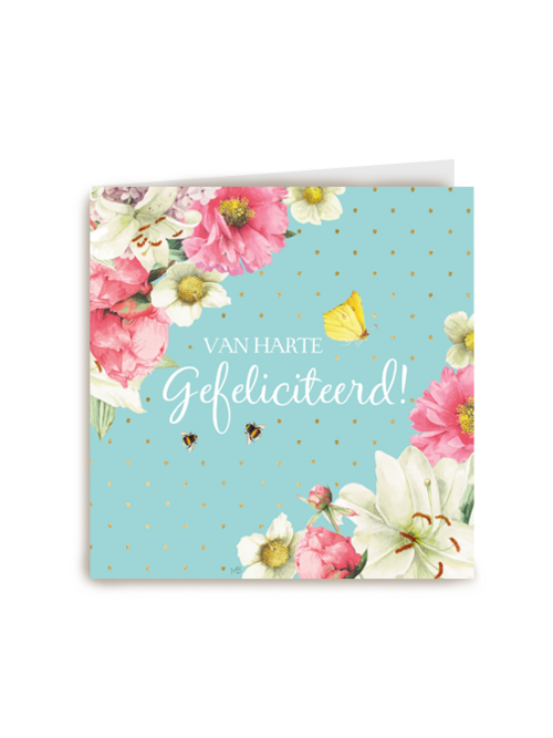 kaart flowers van harte gefeliciteerd lichtblauw