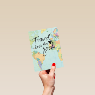 reizen kaart met de tekst travel does the heart good