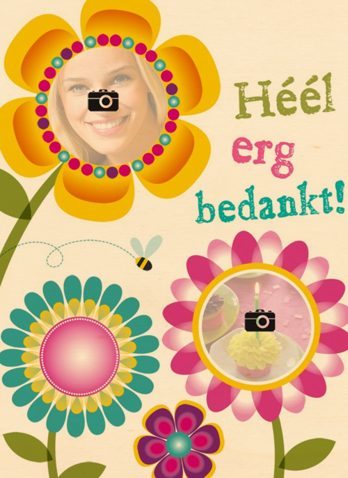 Houten Kaart | Fotokaart Bloemen Heel Erg Bedankt