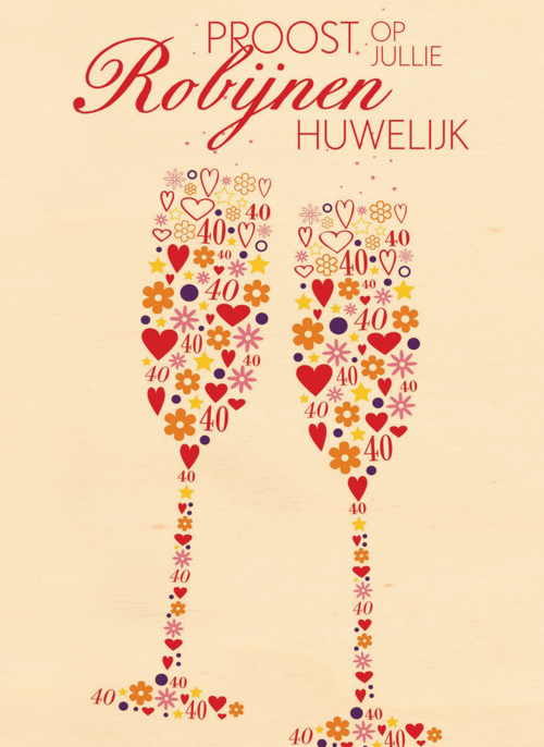Houten Kaart Huwelijksjubileum | Houten Kaart Hallmark | Huwelijksjubileum | Robijnen Huwelijk 40 Jaar Getrouwd