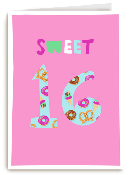 Verjaardagskaart roze sweet 16 tiener meisje