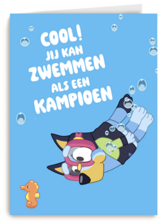 Blue kan zwemmen als een kampioen