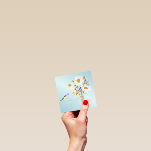 Blanco kaart vogel met bloemen