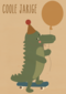 Verjaardagskaart krokodil met ballon