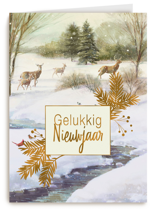 nieuwjaarskaart klassiek gelukkig nieuwjaar herten