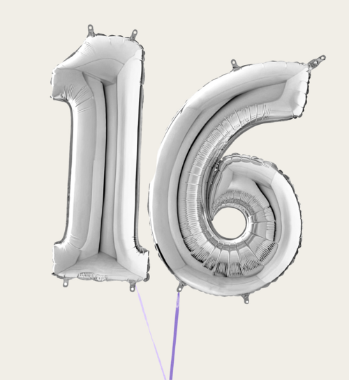 Cijferballon 16 Jaar Zilver XL