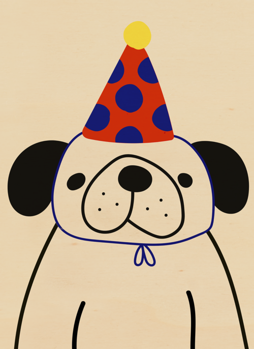 Houten Kaart Verjaardagskaarten | Dog With A Party Hat