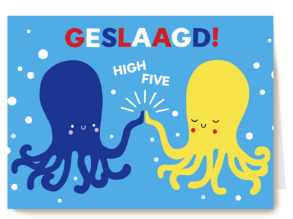 Octopus geslaagd high five kaart
