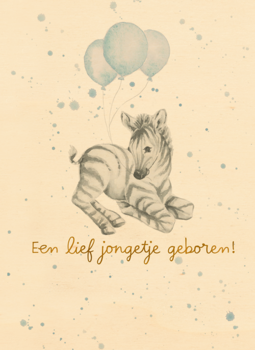 Babykaart zoon Zebra met blauwe ballonnen