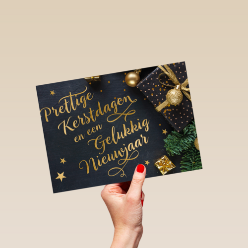 Kerstkaart chique zwart goud