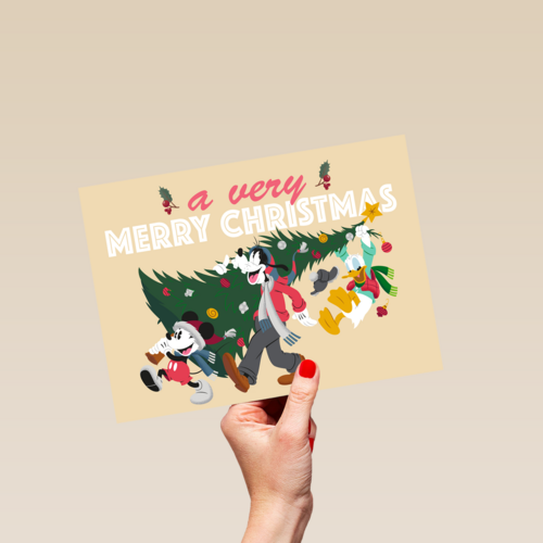 Kerstkaart Mickey Donald Goofy