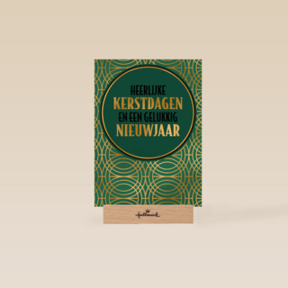 Stijlvolle kerstkaart goud met groen
