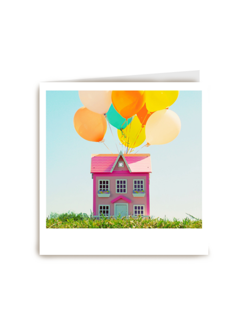 Verhuiskaart Vrolijk huis met ballonnen Polaroid