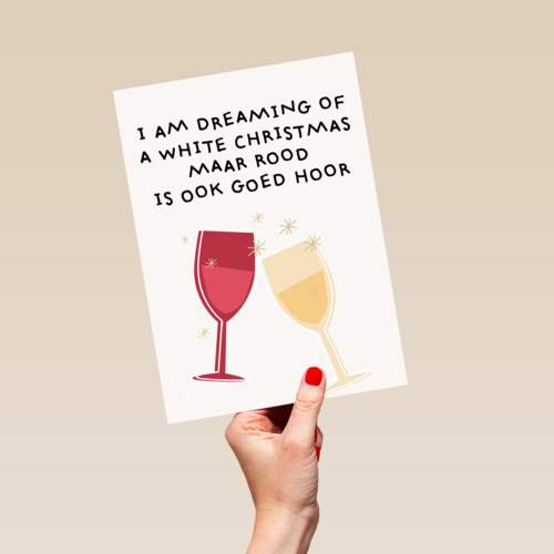 kerstkaart grappig i am dreaming of white wine