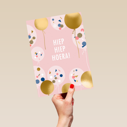 gefeliciteerd kaart vrouw hiep hiep hoera