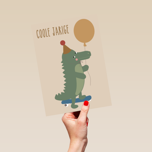Verjaardagskaart krokodil met ballon
