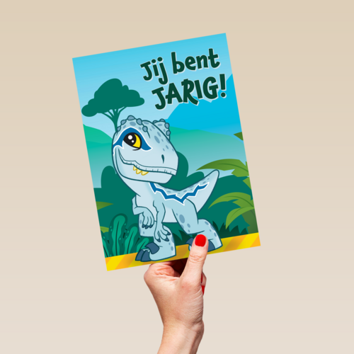 Blauwe dino verjaardagskaart