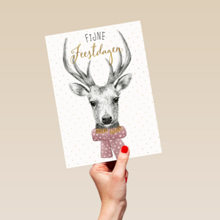 kerstkaart hert fijne feestdagen