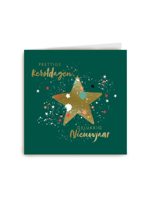 Kerstkaart groen gouden ster