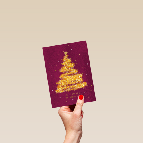 kerstkaart klassiek gouden kerstboom