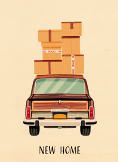 new home car with boxes