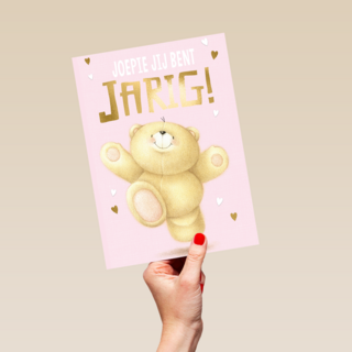 roze joepie jij bent jarig met FF beer
